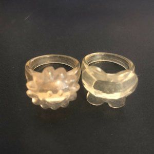 2 Vintage 1980s Retro Clear Plastic Jelly Pinky Rings Smiling Sun Butterfly